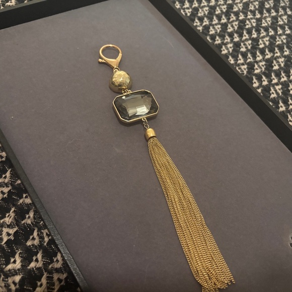 Bag Charm - Smoky Quartz Stone & Gold Tassel - Handbag Charm / Purse - Upcycled - Picture 4 of 8